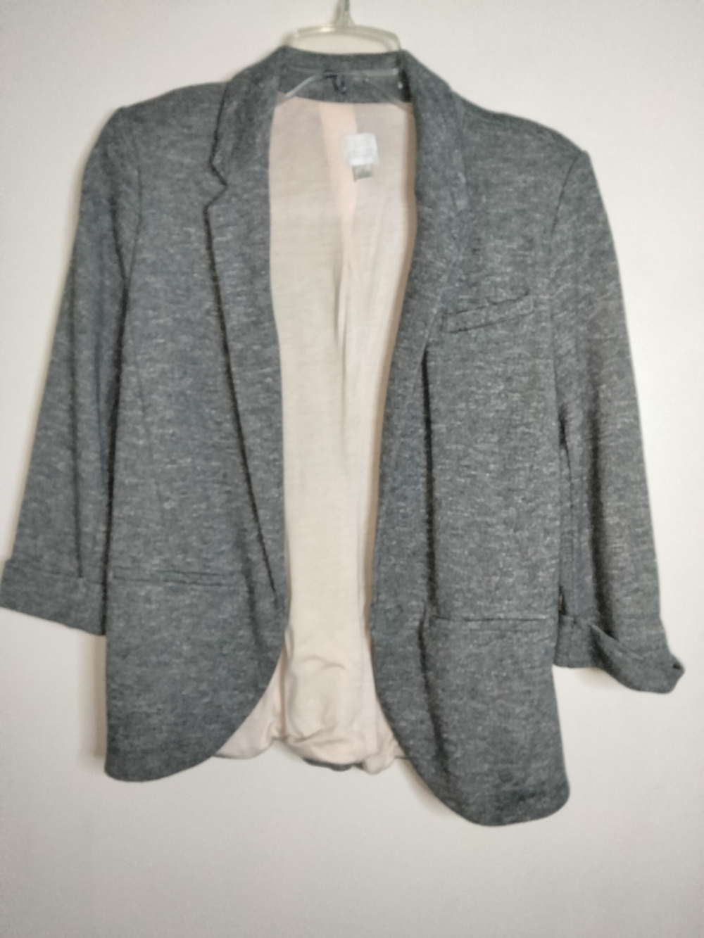LC Lauren Conrad -Sz 8- Heather Gray Open-Front 3/4 Sleeve Knit Blazer Jacket